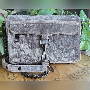 Rebecca Minkoff Gray Crushed Velvet Mini Mac Convertible Crossbody